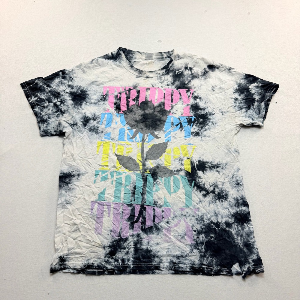 Unbranded Trippy Rose Graphic T-Shirt Mens Large Black White Tie Dye Good Tee